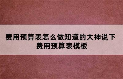 费用预算表怎么做知道的大神说下 费用预算表模板